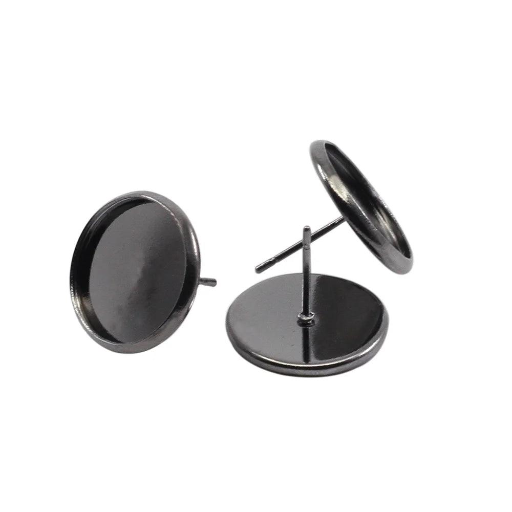 20-50pcs Stainless iron Blank Earring Base Cabochon Cameo Base 8 10 12 14 16 mm Flat Earring Setting Supplies For Jewelry Making