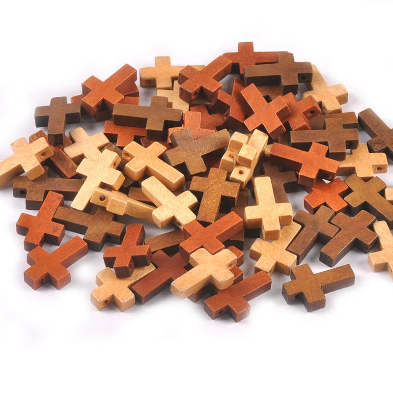 50pcs Cross Beads Wooden Decorations Ornaments Hanging Pendant Jewelry Kids Gifts Unfinished Wood DIY Craft Supplies M2575