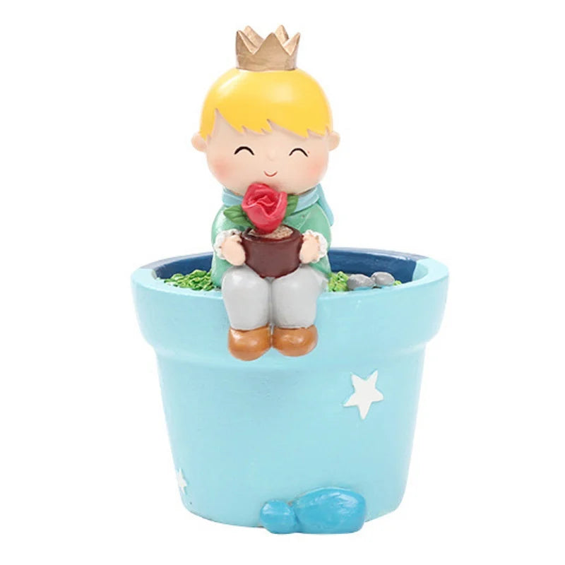Resin Succulent Planter Small Ornament Cute Prince Pots Little Boy Flowerpot Bonsai Garden Home Decor Plant Pot