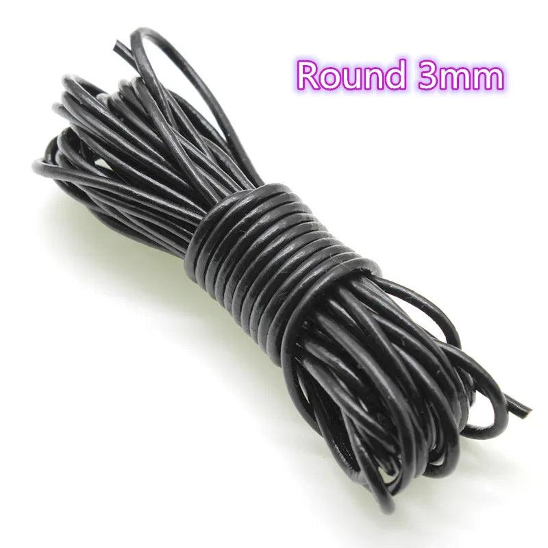 2 Meter Black Genuine Cow Leather Round/Flat Strand Thong Cord DIY Bracelet Findings Rope String For Jewelry Making Accessories