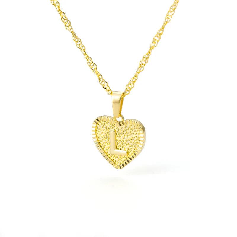 A-Z Initial Letter Heart Pendant Necklace For Women Stainless Steel Alphabet Heart Charm Chain Choker Jewelry Gift Collier Femme