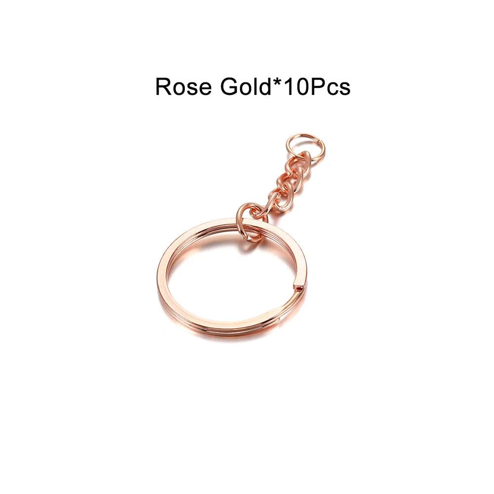 10 pcs 30mm Polished Gold Long Round Split Keyrings Keychain with Short Chain Key Rings Supplies For DIY Jewelry Making