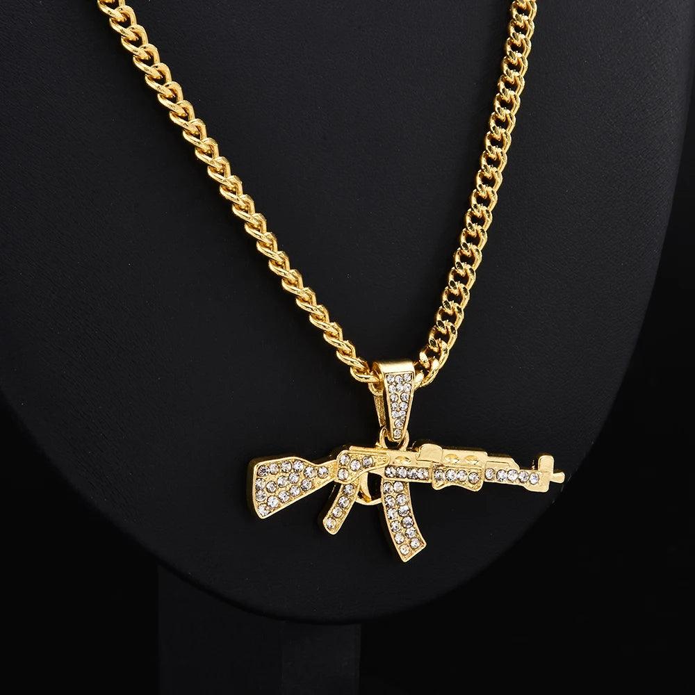 Fashion Choker Necklaces for Women 2022 Gun Cross Pendant Crystal Rhinestone Chain Necklace Women Men Punk Chains Jewelry Gift