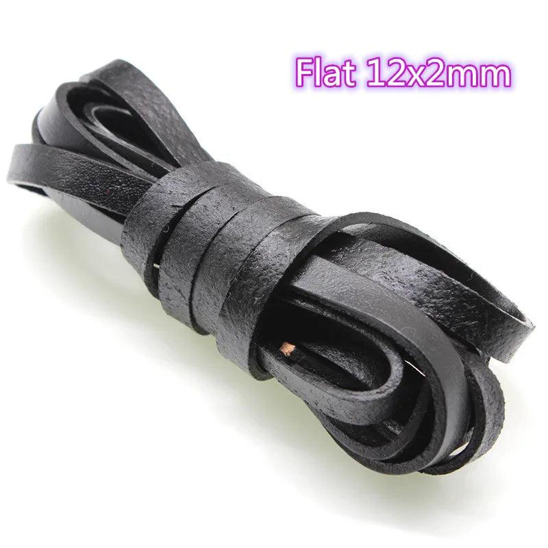 2 Meter Black Genuine Cow Leather Round/Flat Strand Thong Cord DIY Bracelet Findings Rope String For Jewelry Making Accessories