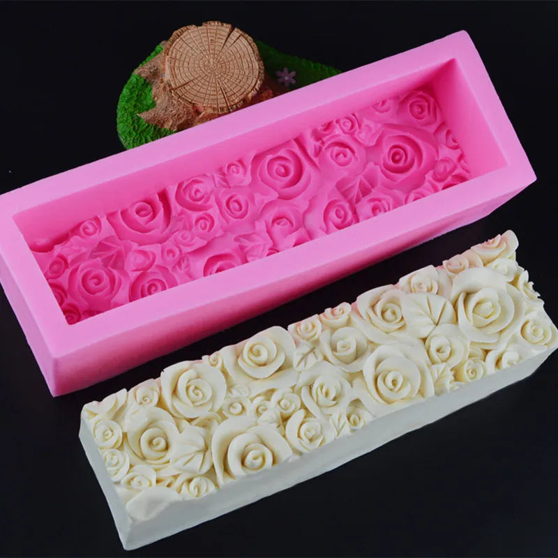 Rectangular Rose Flower Silicone Soap Mold Flexible Toast Loaf Cake Chocolate Fondant Mould Handmade Soaps Making Tool