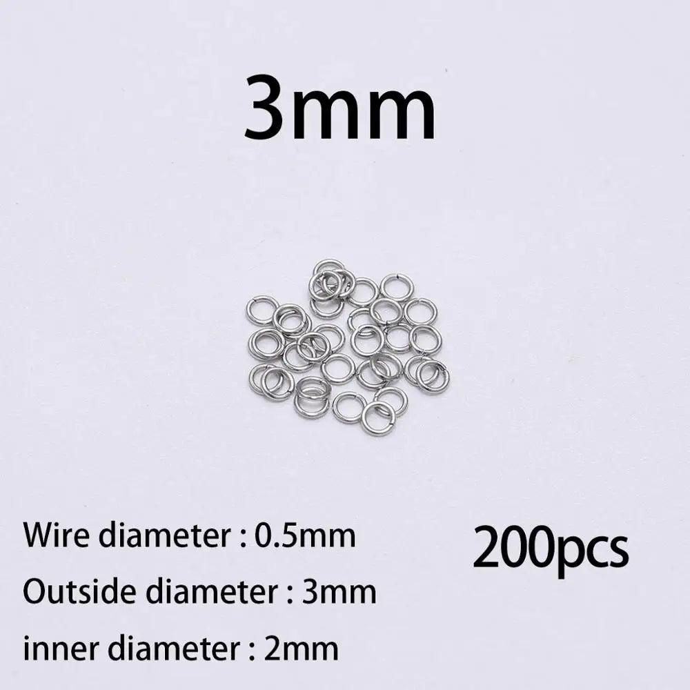 100-200pcs 3-15mm Stainless Steel Open Single Loops Jump Rings Split Ring For Jewelry Making DIY Connector Accessories