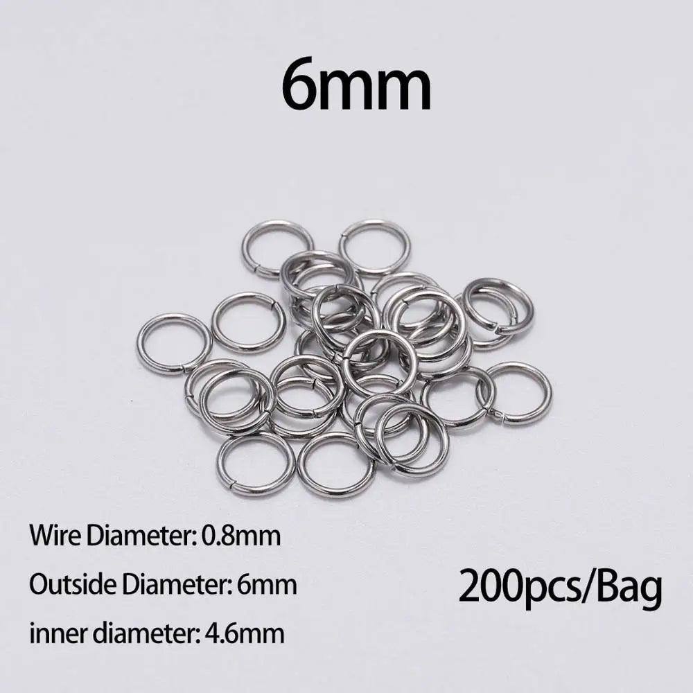 100-200pcs 3-15mm Stainless Steel Open Single Loops Jump Rings Split Ring For Jewelry Making DIY Connector Accessories