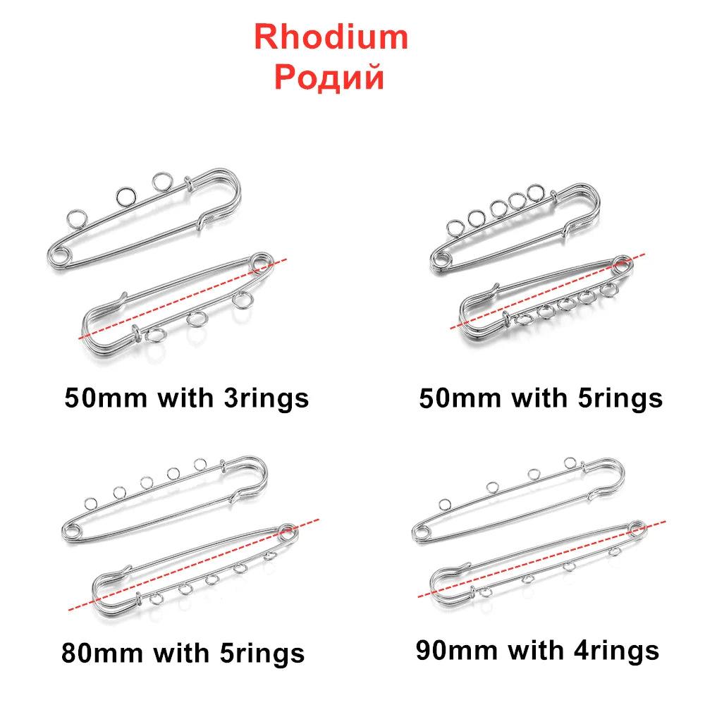 10Pcs Safety Pins Brooch Blank Base Brooch Pins 50/80/90mm Pins 3/5 Holes Jewelry Pin For Jewelry Making Supplies Accessories