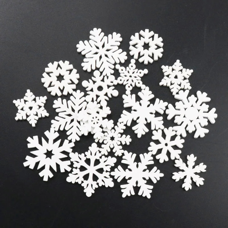 20Pcs Wooden Christmas Snowflake Natural Scrapbooking Craft For Embellishments Handmade DIY Handicraft Decoration 25-35mm MZ366