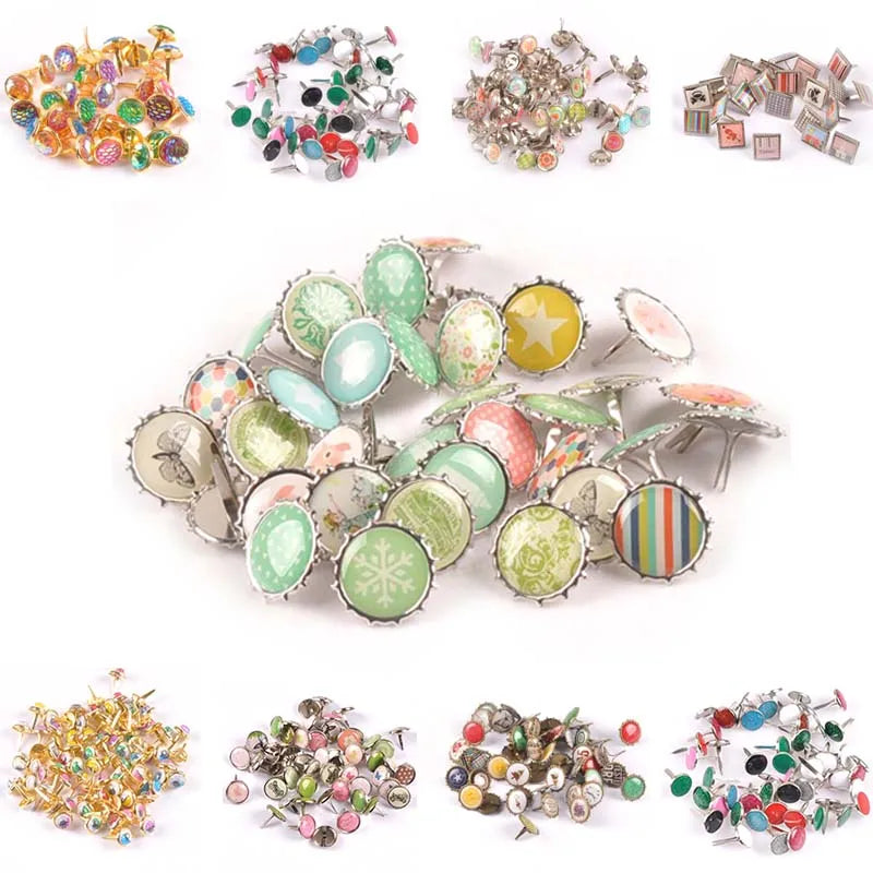 Mixed Retro Brads Embellishments For Scrapbooking Crafts Metal Crafts Decoration Fastener Brad Paper Fasteners Supplies C2583