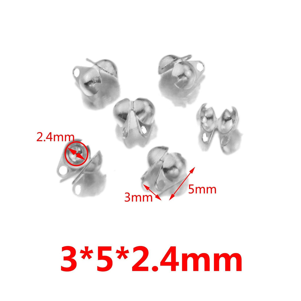 50pcs/lot Connector Clasp Fitting Stainless Steel  Ball Chain Calotte End Crimps Beads Connector for DIY Jewelry Making Supplie