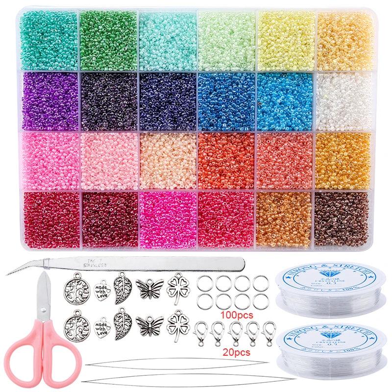 20000pcs Jewelry Making Kit Seed Beads Set 2mm Glass Beads Set Bracelets Necklace Ring Making Seedbeads Kit For DIY Art Craft