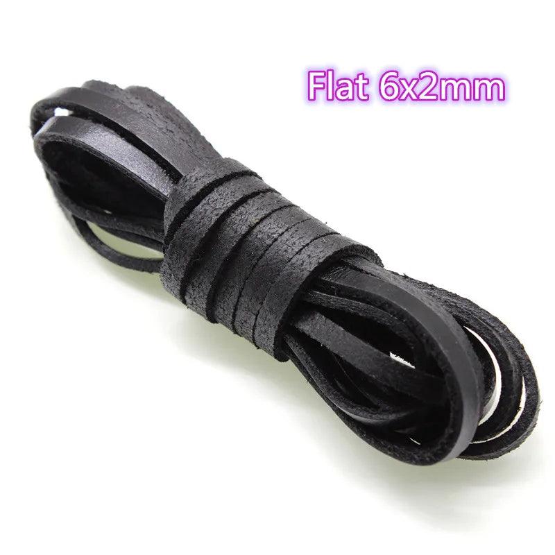 2 Meter Black Genuine Cow Leather Round/Flat Strand Thong Cord DIY Bracelet Findings Rope String For Jewelry Making Accessories