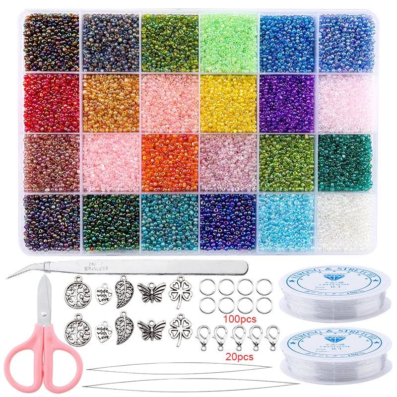 20000pcs Jewelry Making Kit Seed Beads Set 2mm Glass Beads Set Bracelets Necklace Ring Making Seedbeads Kit For DIY Art Craft