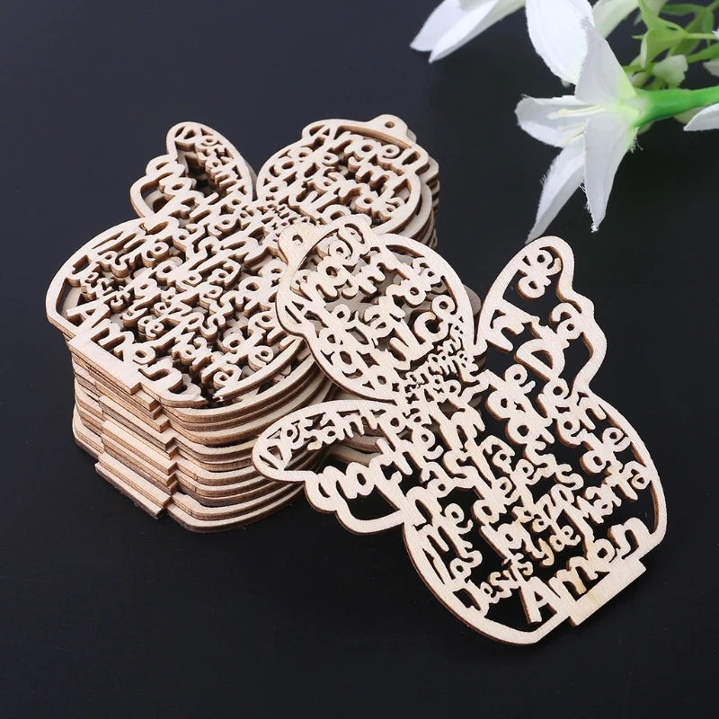 12 Pcs/Pack Wooden Hollow Out Angel Doll Ornaments Pendants Embellishments for DIY Art Craft Projects Christmas Party Decoration