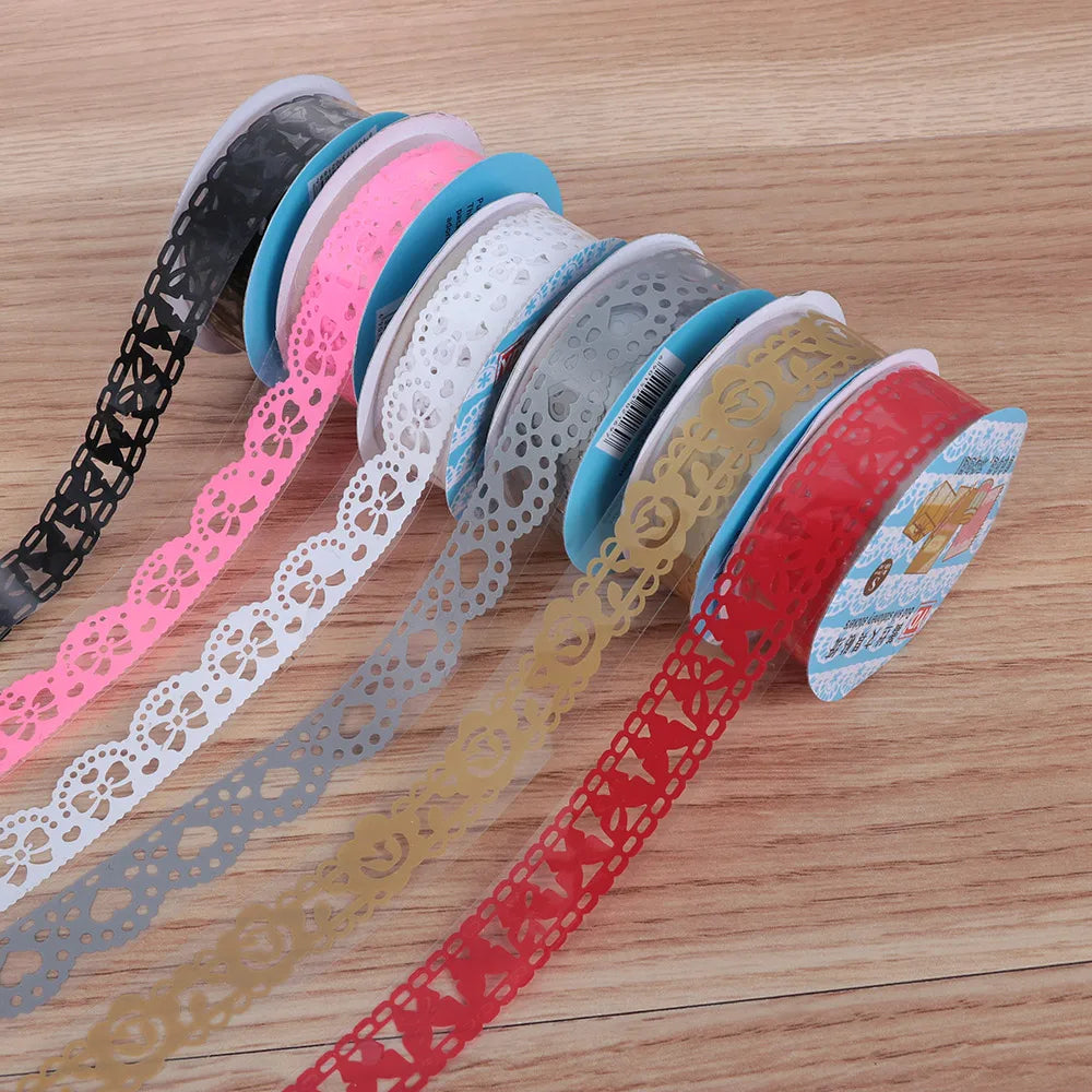 1Roll Bling PP Flower Masking Tape Sticky Paper Lace Ribbon Roll Self Adhesive Scrapbooking Sticker Album Decorative DIY Crafts