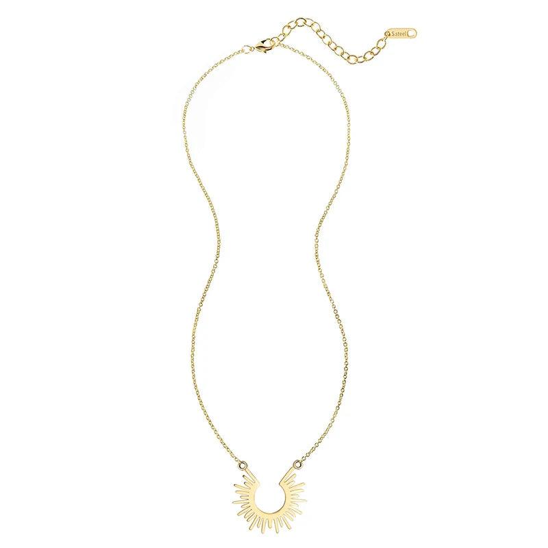 New Stainless Steel Jewelry Geometric Pendant Necklace for Women Gold Plated Half Circle Spiked Femme Colar Choker Necklaces