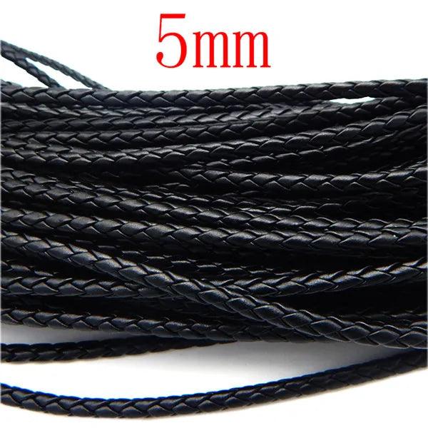 5m Black Braided Leather Cord Genuine Strap Folded Bolo Tie Rope Lace for DIY Necklaces Bracelets Pendents Jewelry Crafts Making