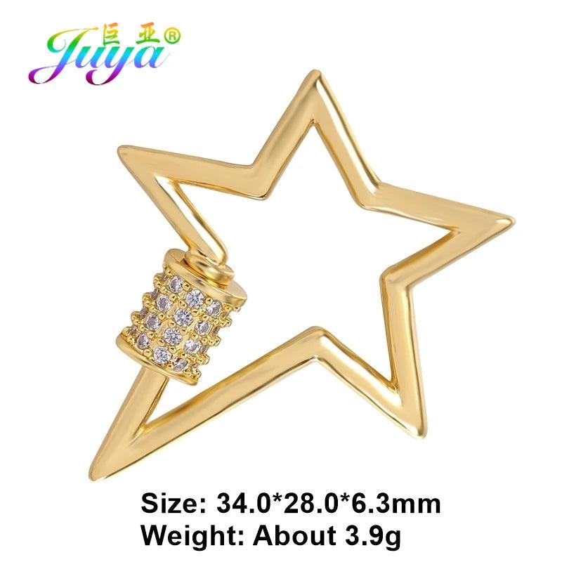 Juya Handmade Creative 18K Gold Plated Brass Screw Locks Carabiner Clasps Accessories For DIY Mesh Chains Pendant Jewelry Making