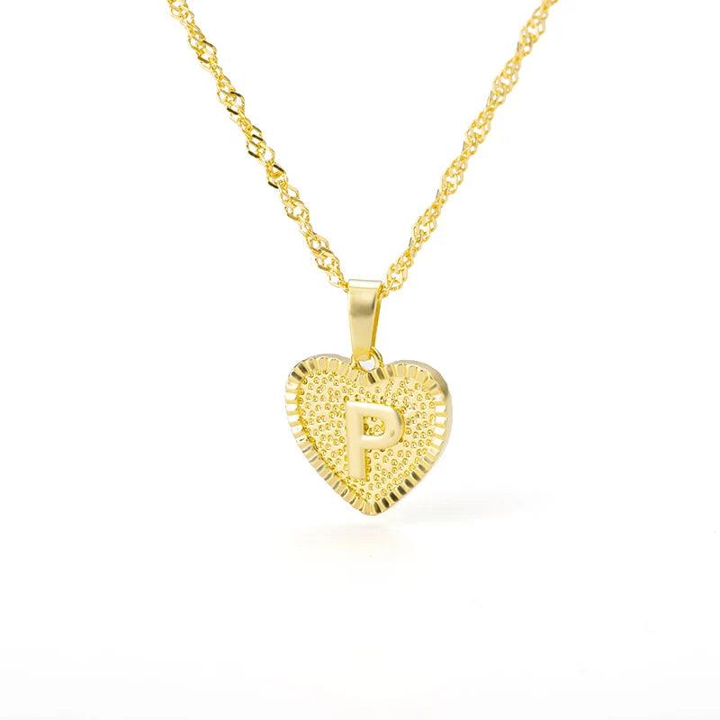 A-Z Initial Letter Heart Pendant Necklace For Women Stainless Steel Alphabet Heart Charm Chain Choker Jewelry Gift Collier Femme