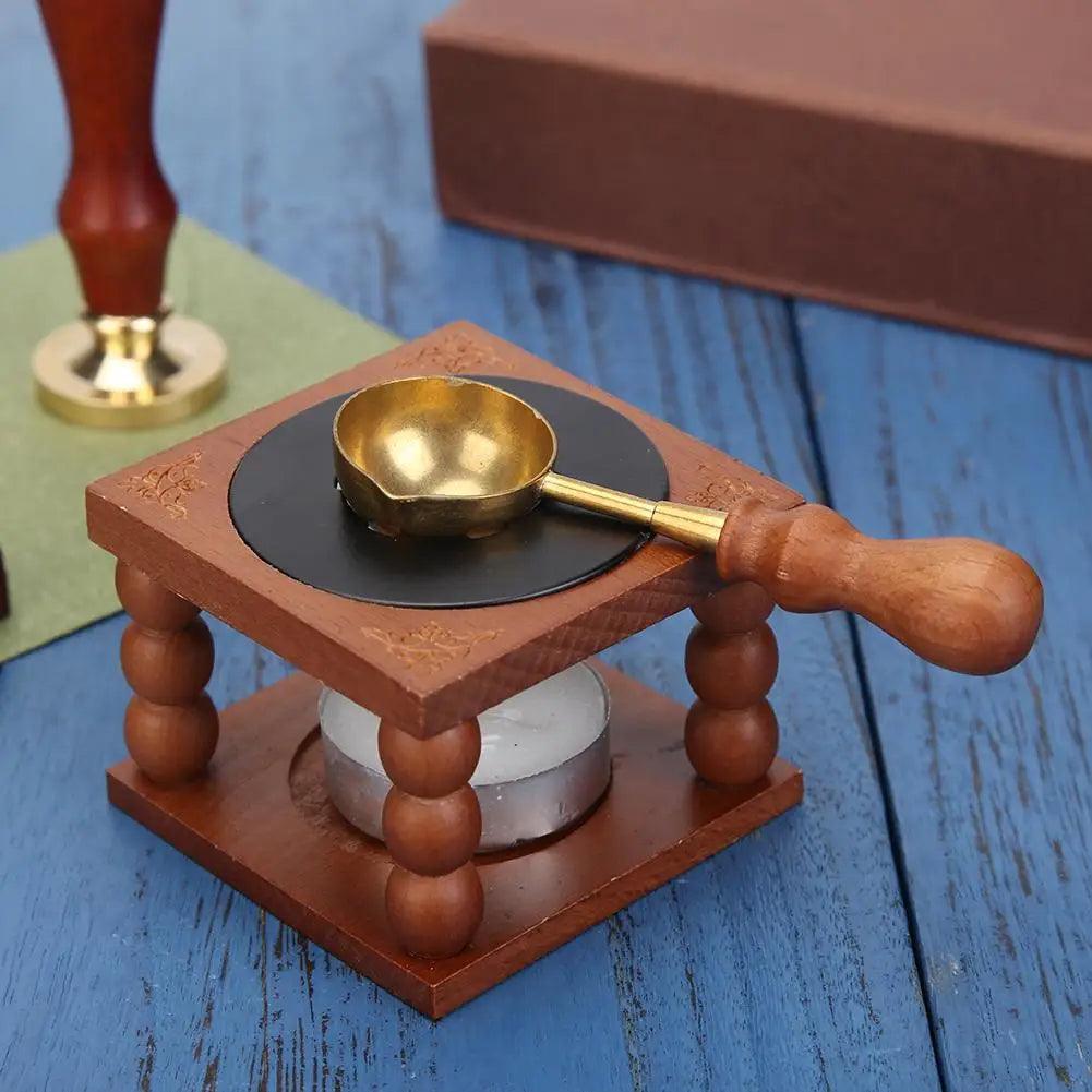 Retro Seal Wax Furnace Stove Pot Anti-Hot Wood Handle Sealings Wax Spoon For Wax Sealing Decorative Wax Stamp Stick Craft Gift - Winord