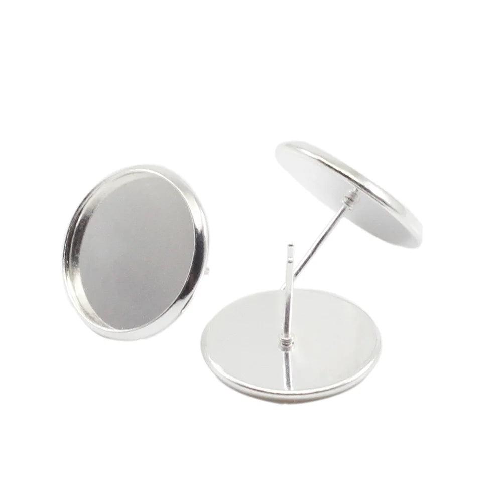 20-50pcs Stainless iron Blank Earring Base Cabochon Cameo Base 8 10 12 14 16 mm Flat Earring Setting Supplies For Jewelry Making
