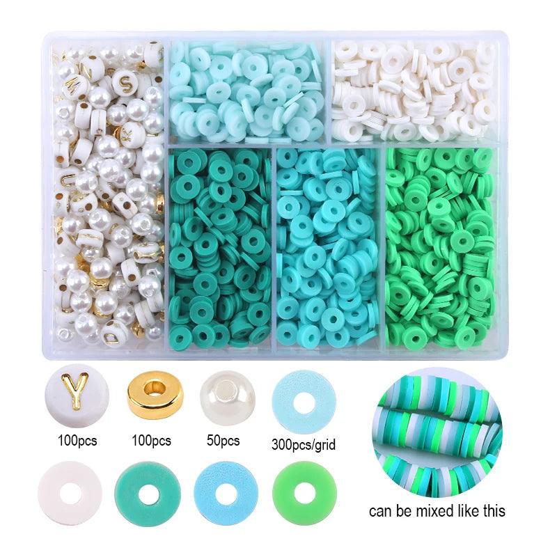 6mm Polymer Clay Beads Kit Flat Round Spacer Beads Kit with Alphabet Beads Pearls for Bracelets Necklace Making Jewelry DIY
