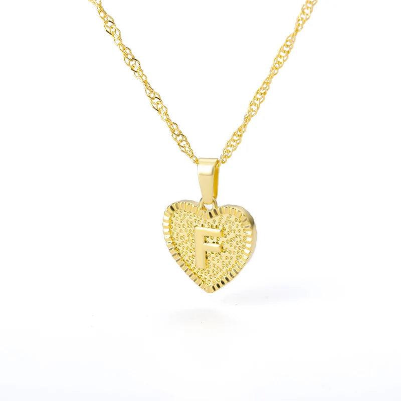 A-Z Initial Letter Heart Pendant Necklace For Women Stainless Steel Alphabet Heart Charm Chain Choker Jewelry Gift Collier Femme