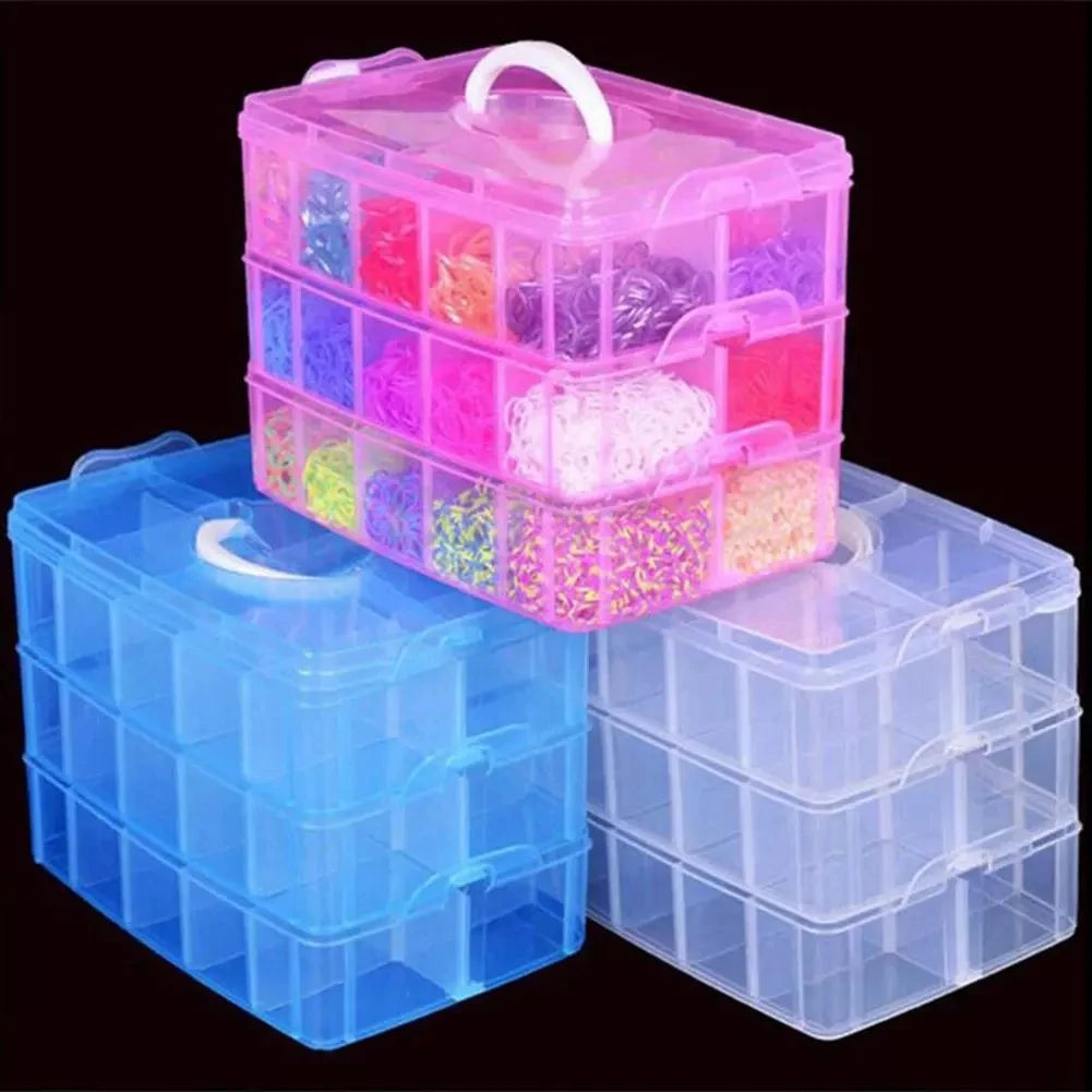 3 Layers 30 Compartments Clear Storage Box Container Jewelry Bead Organizer Case