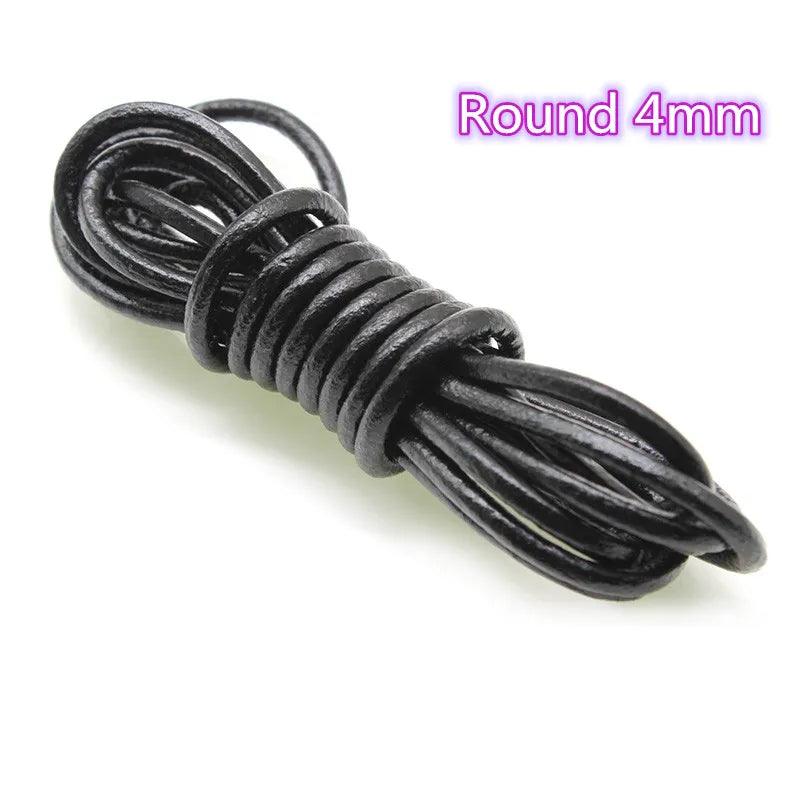 2 Meter Black Genuine Cow Leather Round/Flat Strand Thong Cord DIY Bracelet Findings Rope String For Jewelry Making Accessories