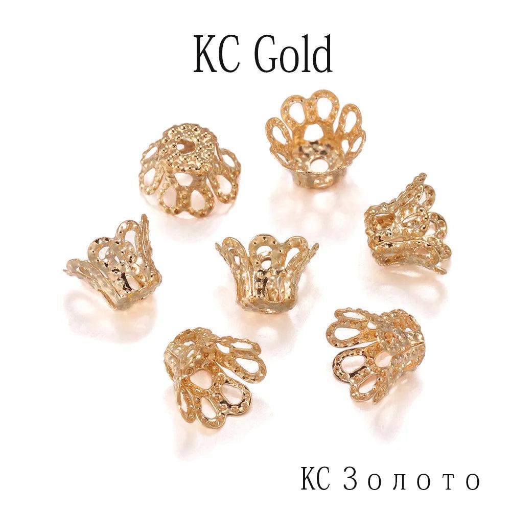 100pcs/lot Silve Gold Antique Bronze Metal Wine Cup Hollow Flower Trumpet Bead End Caps For DIY Jewelry Making Finding Supplies