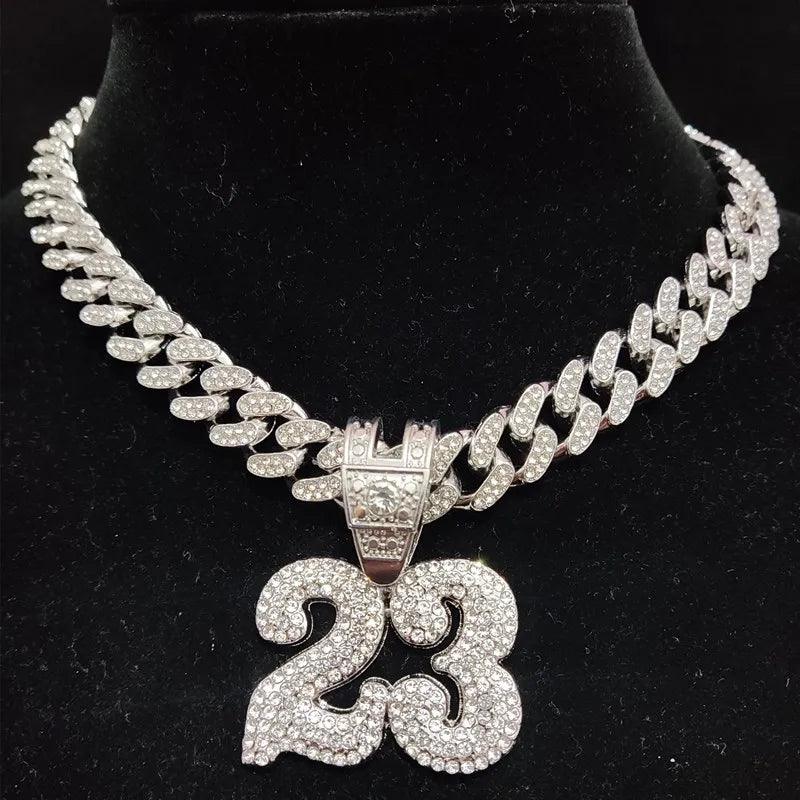 Men Women Hip Hop Number 23 Pendant Necklace With 13mm Crystal Cuban Chain HipHop Iced Out Bling Necklaces Fashion Charm Jewelry