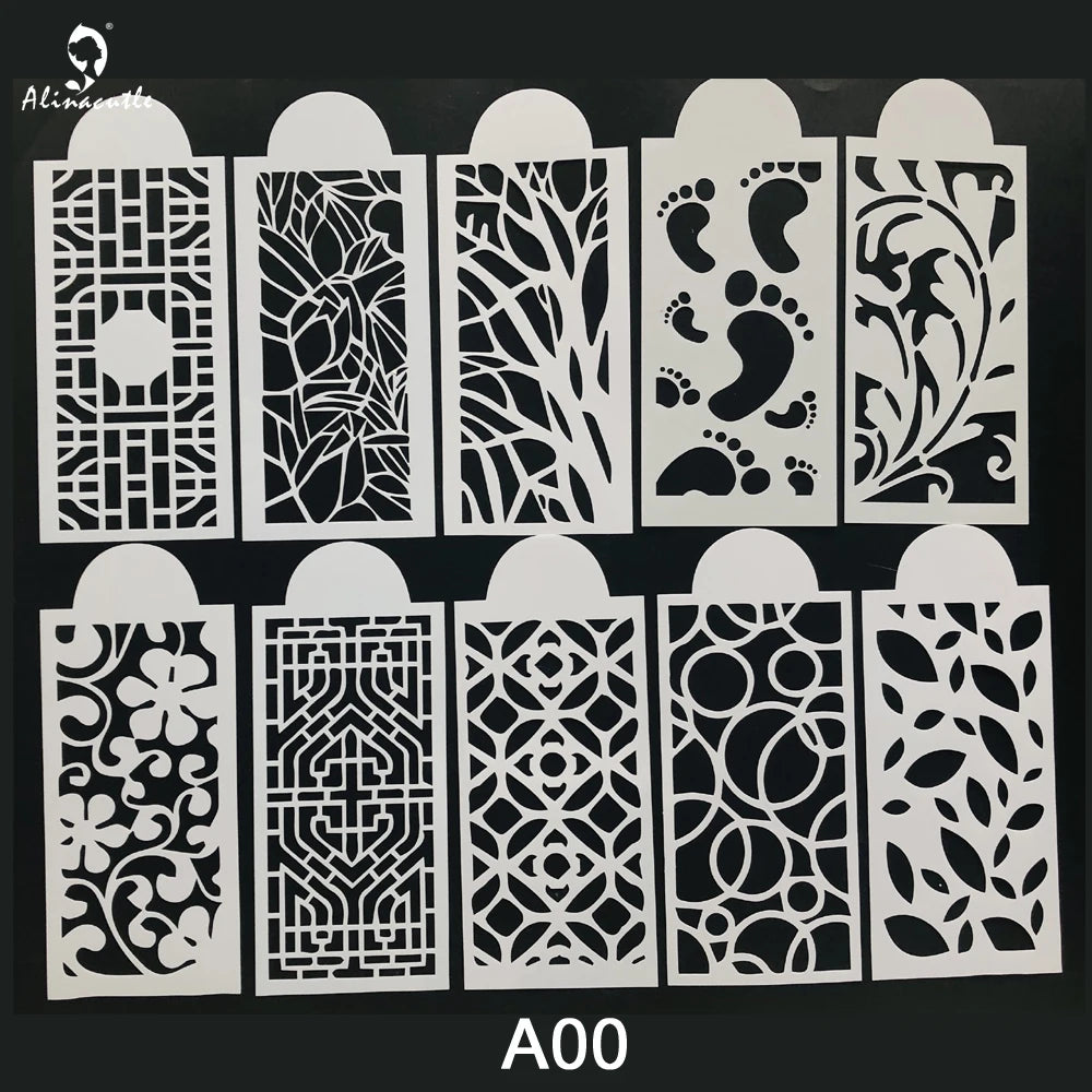 10pc Slimline Stencils Painting Templates for Scrapbook Cake Tile Furniture Wall Floor Decor Craft Draw Tracing Stencils