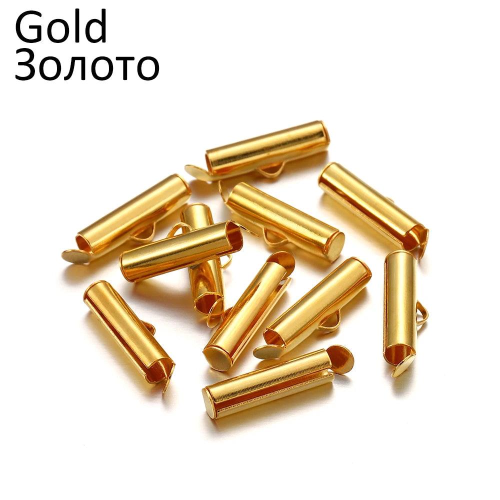 30-50Pcs Crimp End Beads Beading Slide On End Clasp Buckles Tubes Slider End Caps For DIY Jewelry Connectors Making Accessories