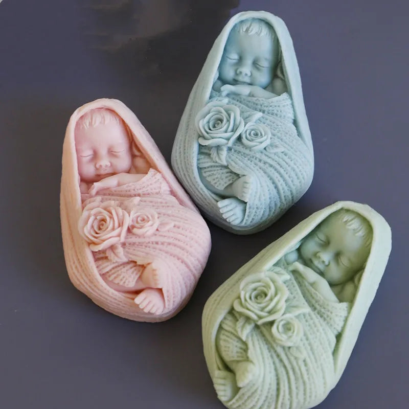 Baby Silicone Mold Rose Baby Soap Molds Gypsum Chocolate Candle Mold Clay Resin Fondant Mould 3D Angel Silicone Soap Moulds