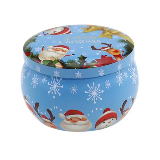 Christmas Tinplate Round Candy Tin Can Metal Candle Jars With Lid Candle Container Empty Box Cookie Candy Tea Storage Gift Case