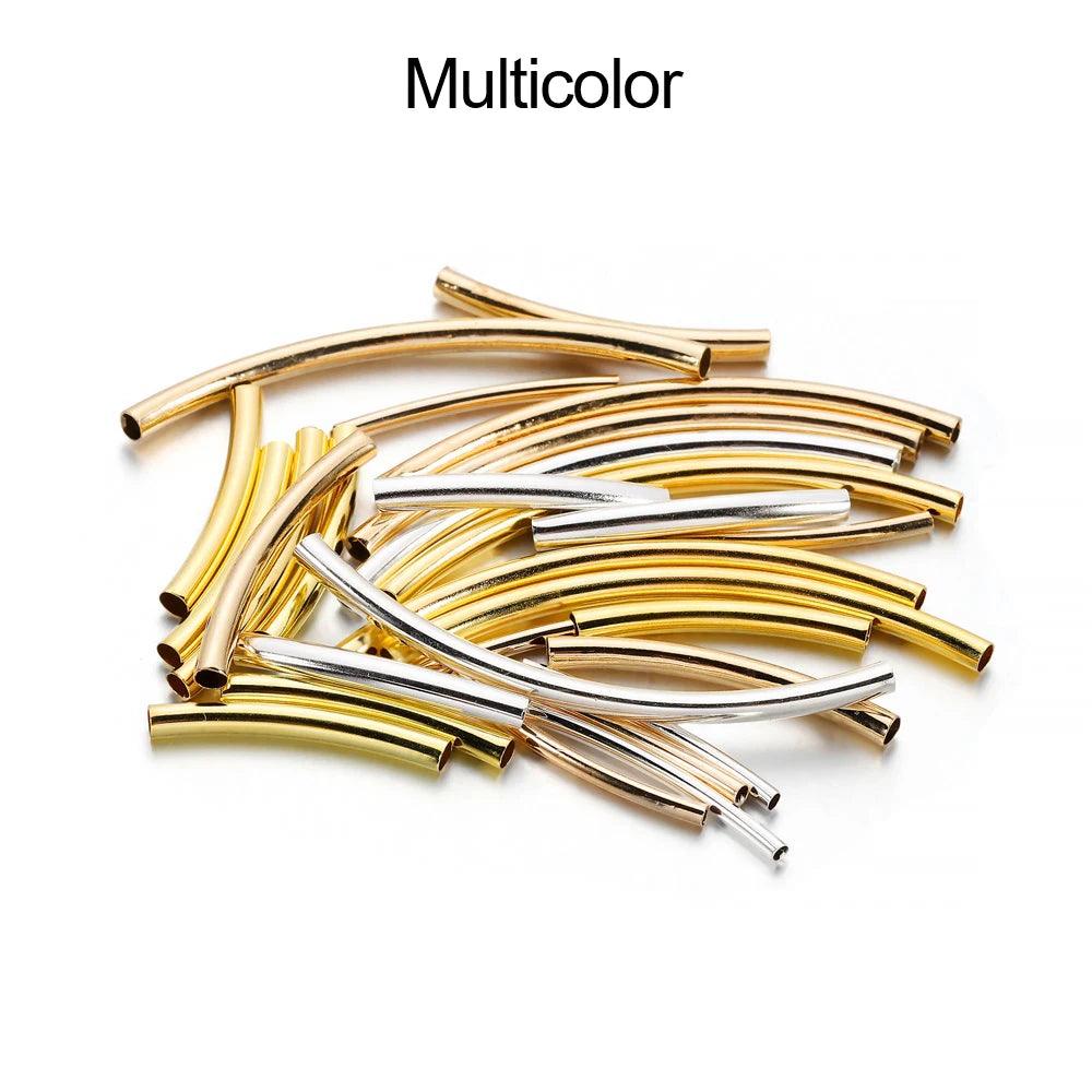 50-100pcs/lot 25-30 mm Stripe Copper Curve Tube Spacer Beads Connectors For DIY Jewelry Making Bracelet Necklace Accessories