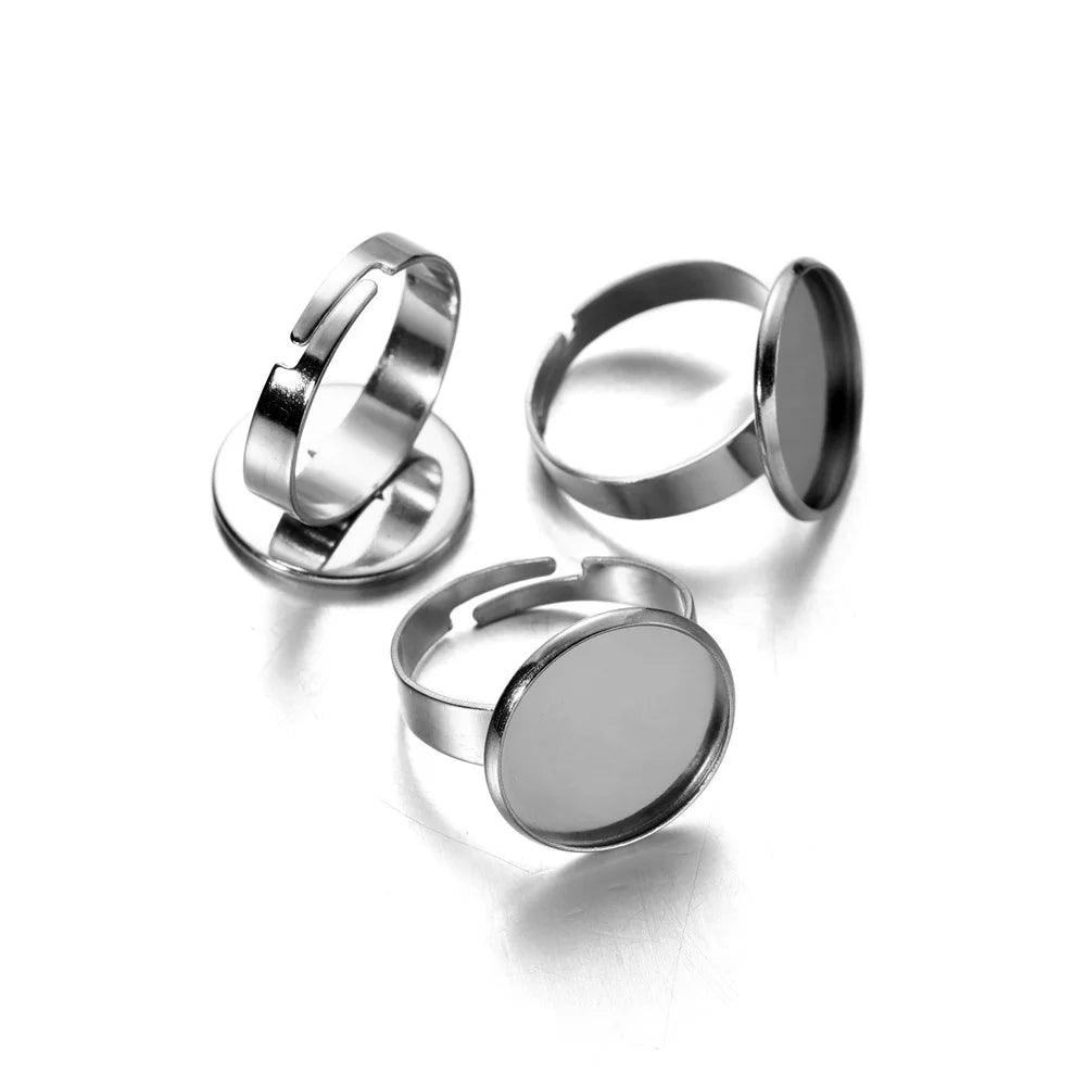 10pcs Stainless Steel Adjustable Blank Ring Base Fit 10/12/14/16/18/20/25mm Glass Cabochons Tray For DIY Ring Jewelry Making