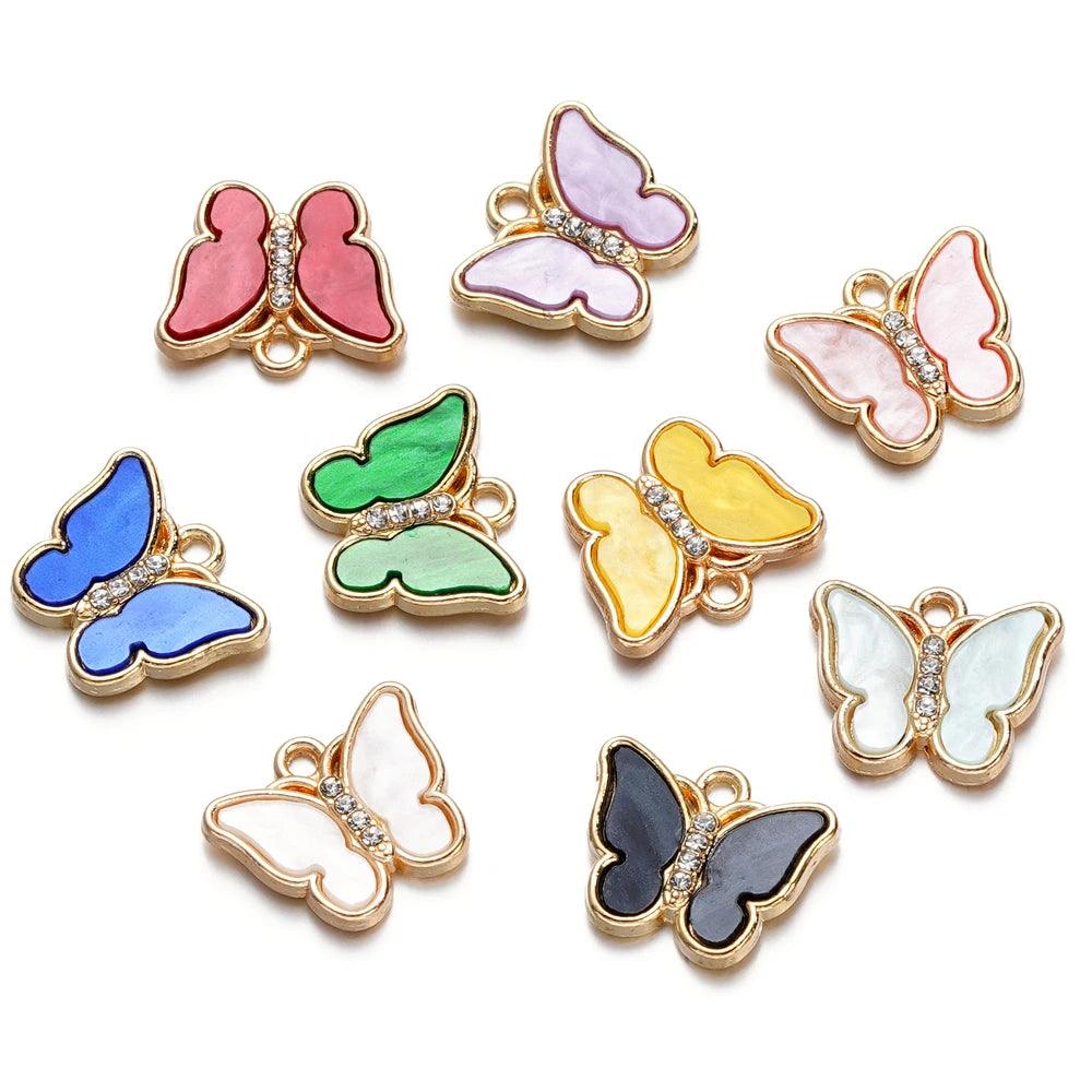 10pcs Alloy Rhinestone Imitation Shell Butterfly Pendant Color Necklace Charms For Necklace Bracelet DIY Jewelry Making Findings