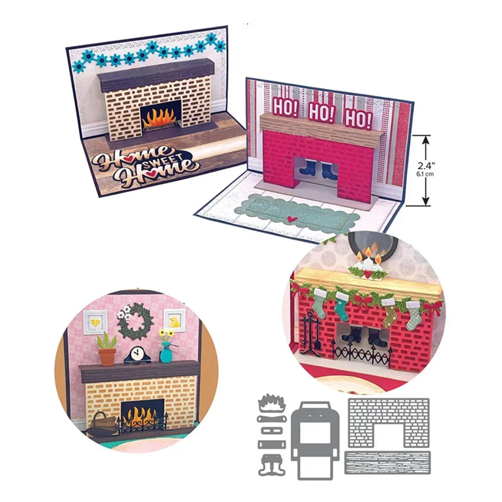 Christmas Snowman Fireplace Street Lantern Pop Up Long Nature Edges Metal Cutting Dies for DIY Scrapbooking Card Craft Making