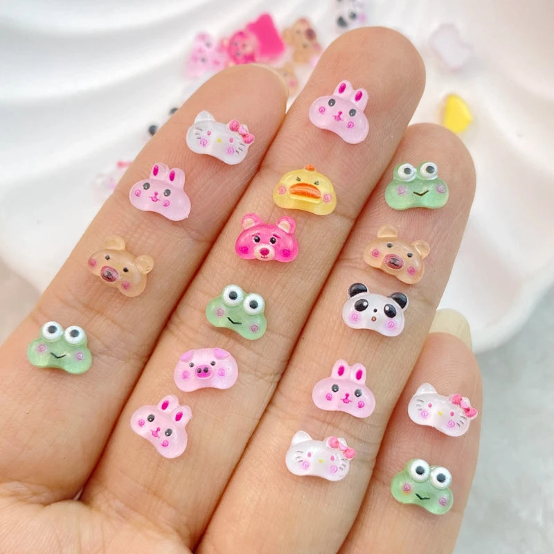 50Pcs New Mixed Nail Art Resin Cats, Rabbits, Frogs, Pandas Designer Charms Rhinestones DIY Craft For Nail 3D Decorations