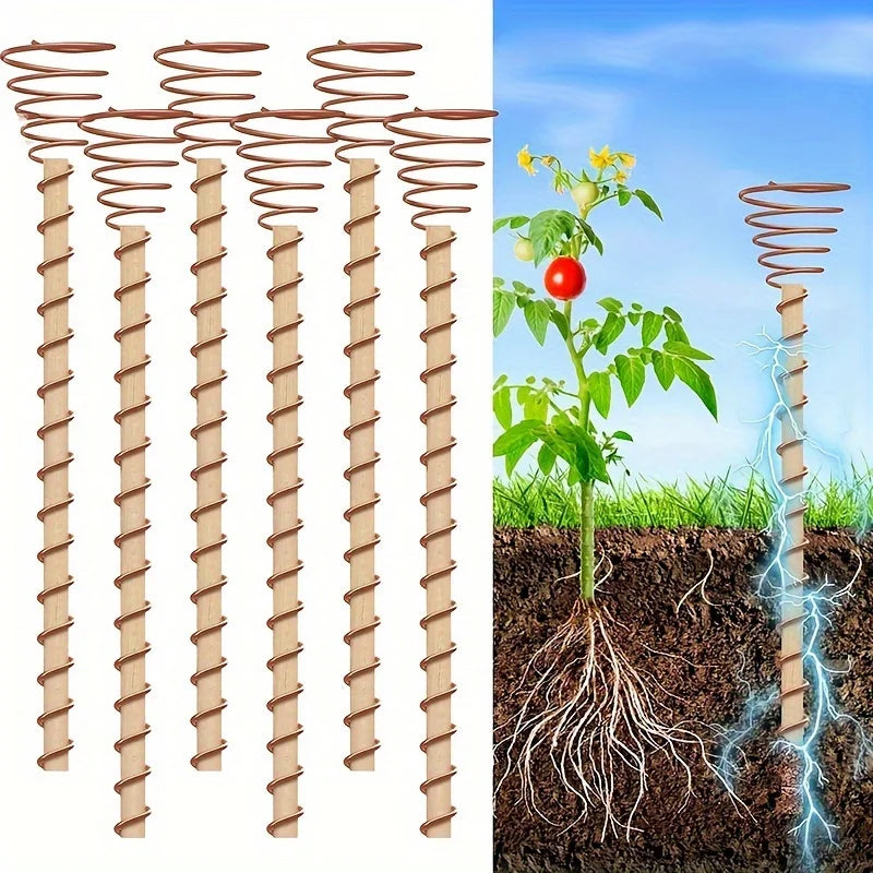 6pcs, 12-inch Electroculture Plant Stakes, Long Copper Garden Stakes, Electroculture Copper Coil Antenna For Growing Gardens,