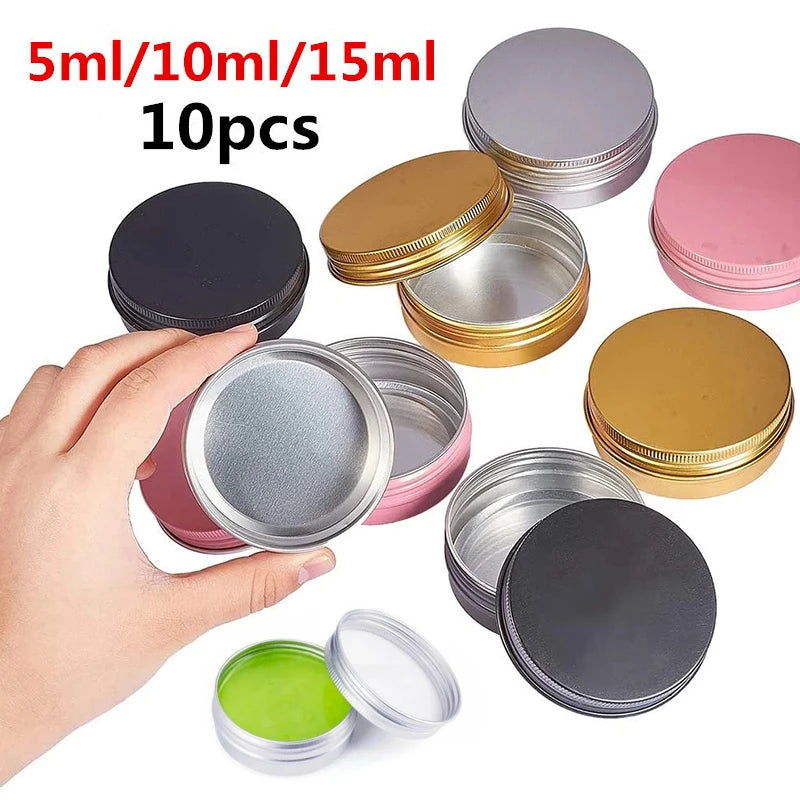 10Pcs 5ML/10ML/15ML Empty Aluminum Tin Jar For Packing Cream Balm Nail Candle Cosmetic Round Storage Container Mini Metal Box