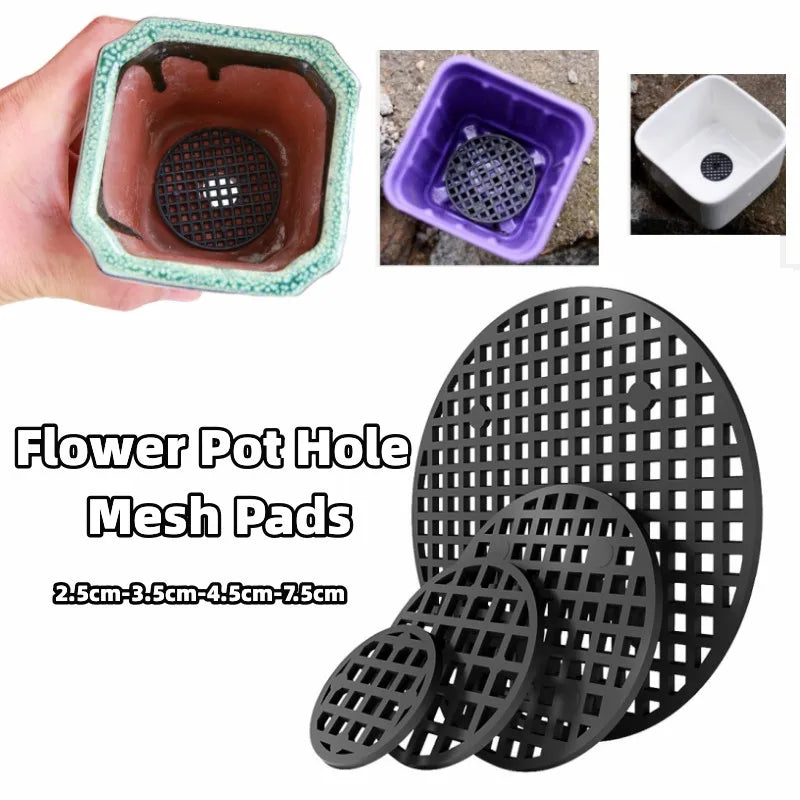 100 Piece Pot Hole Screen Mat Round Drainage Bottom Grid Pad to prevent soil loss Plant Ventilation Gasket Gardening Supplies