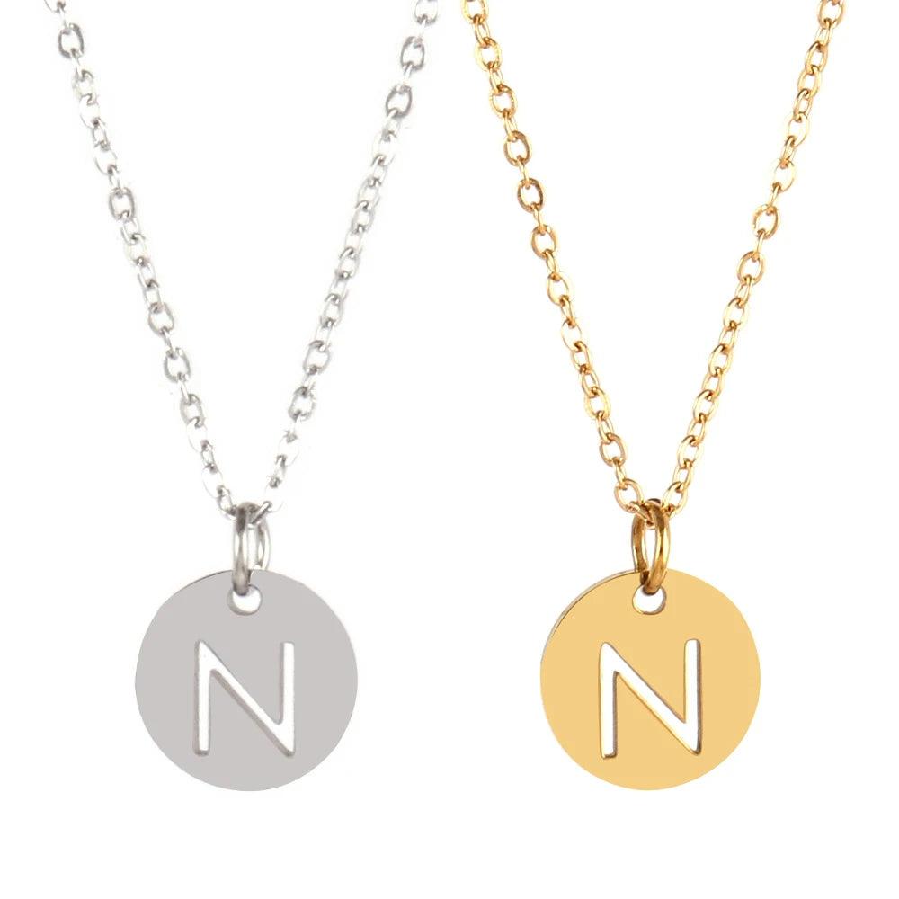 Stainless Steel A-Z 26 Initials Name Necklace Alphabet Round Pendant Letter Necklaces For Women Choker Jewelry Gifts Wholesale