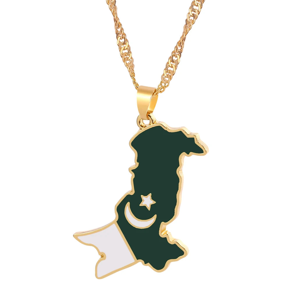 Pakistan Map National Flag Pendant Necklace For Women Men Fashion Map Ethnic Choker Necklaces Jewelry Gift For Pakistani Friends