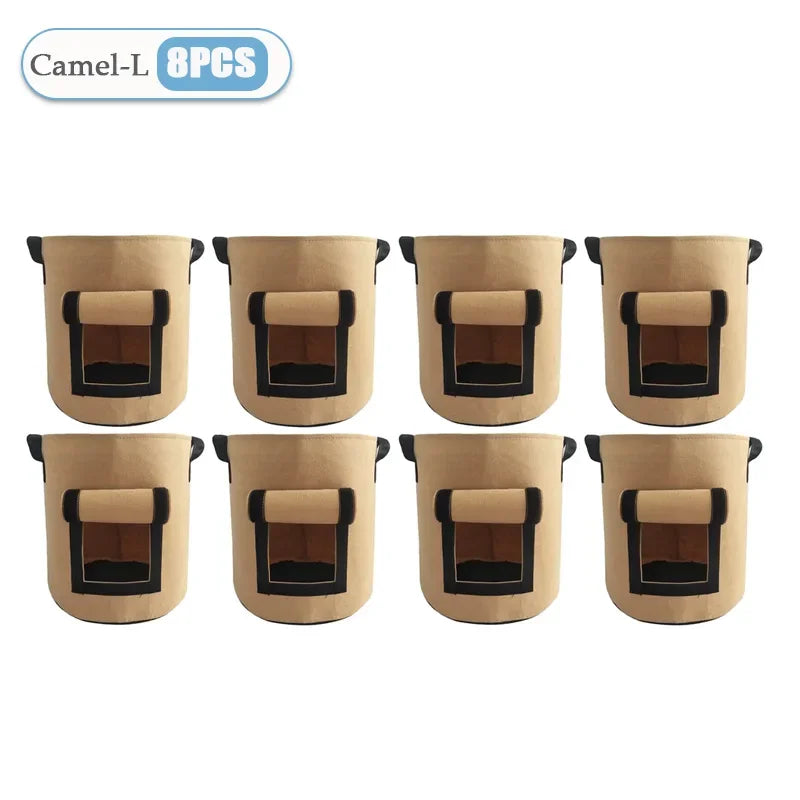 1-8PCS 5/10Gallon Felt Potato Planting Bag Large Diameter Vegetable Plant Seedling Bag Non-Woven Garden Potato Growing Bucket