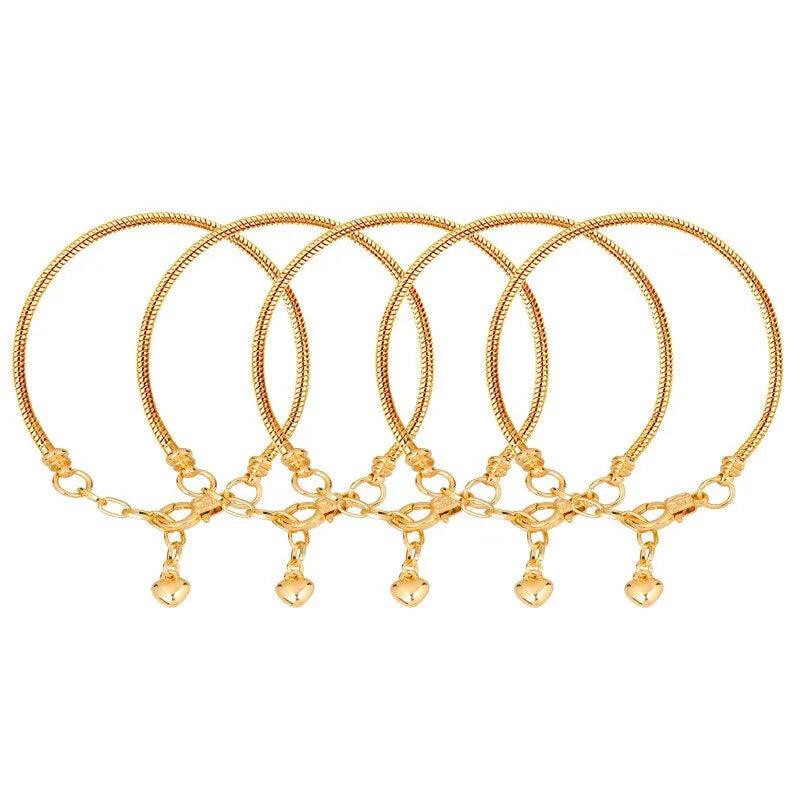 5pcs Gold Silver Bracelet Simple Delicate Snake Chain Bracelet for Women With Heart Lobster For Diy Original Bracelet