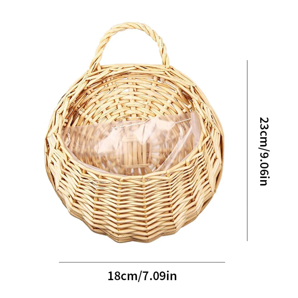 Wall Mount Rattan Basket Hanging Planter Basket Handmade Wicker Flower Pot Home Garden Decor Woven Rattan Vase Baskets