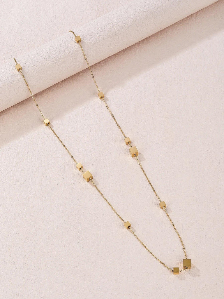 1 ladies 18K gold-plated stainless steel hollow square round rectangular star long necklace sweater chain dating gift